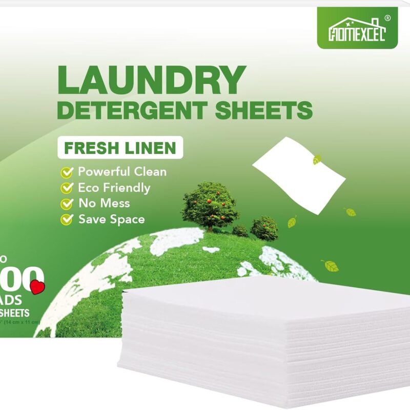 HOMEXCEL Laundry Detergent Sheets Fresh Scent Eco-Friendly, (200 Loads) 100 Washer Sheets, Plastic-Free Laundry Soap Sheets, Hypoallergenic Liquid Less Clear Strips for Travel, Home Clothes Washing