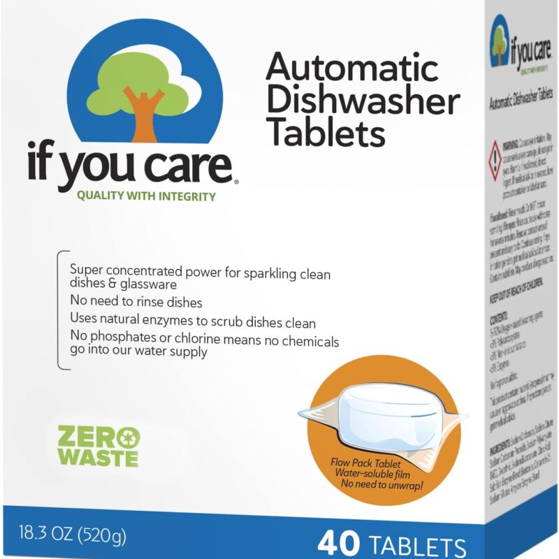 If You Care Dishwasher Tablets 40 Count - Powerful, Plant Based, Concentrated, Biodegradable, Natural Dish Cleaner Detergent, Dishwashing Soap Tabs