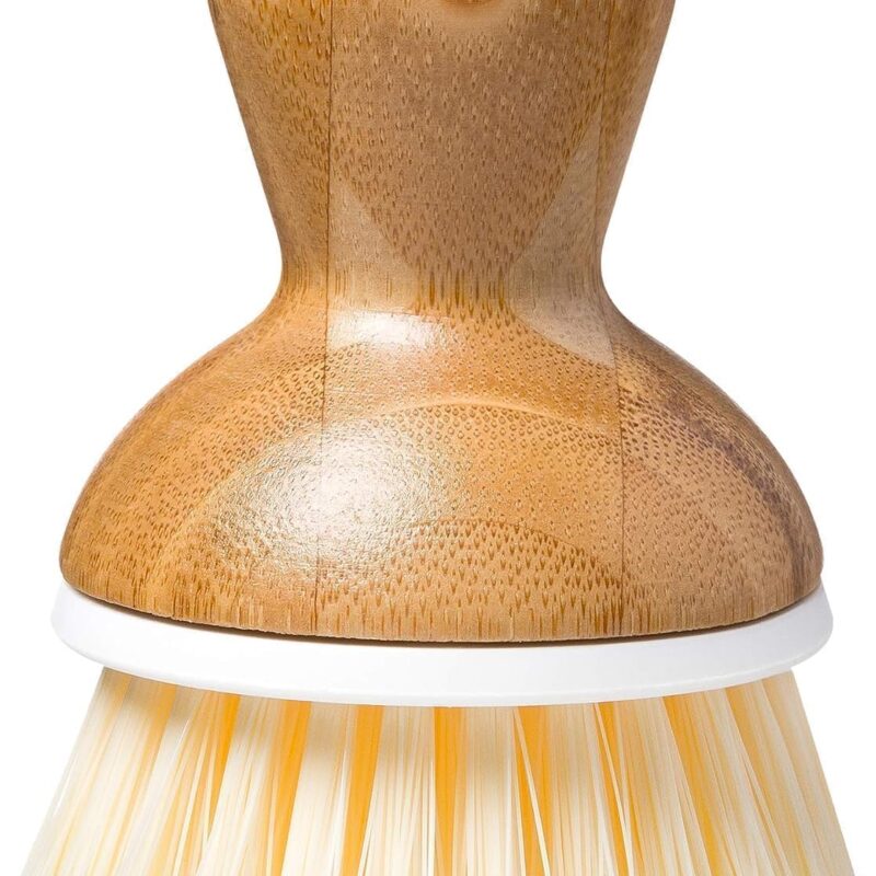 Full Circle Bubble Up Bamboo Dish Brush – Ergonomic Palm Scrubber with Handle for Kitchen Cleaning, Hand Washable Brush, White, Pack of 1