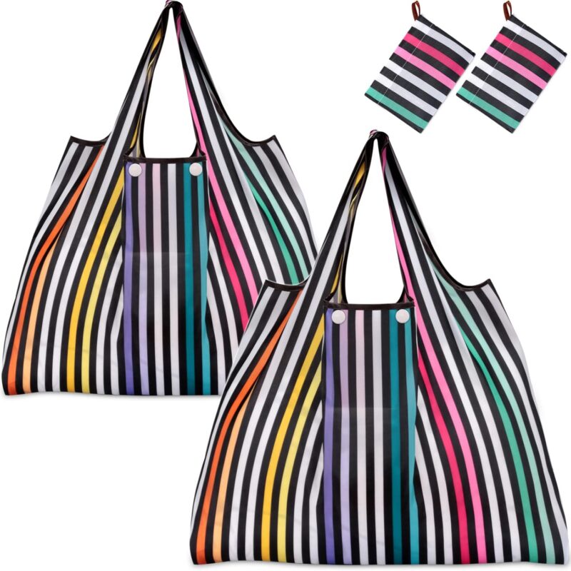 KINGMAS Reusable Grocery Bags, Eco-Friendly Folding Tote Shopping Bag fits in Pocket, Washable Waterproof Nylon Pouch Bags