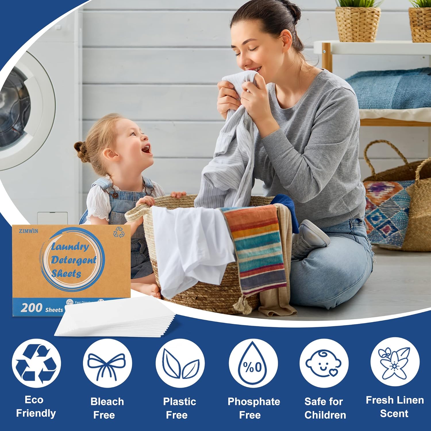 Laundry Detergent Sheets 200 Sheets, Fragrance-Free, Eco-Friendly, Plastic-Free, Hypoallergenic, Liquidless Washing Supplies for Dorm Travel Camping, 200 Loads - Image 2