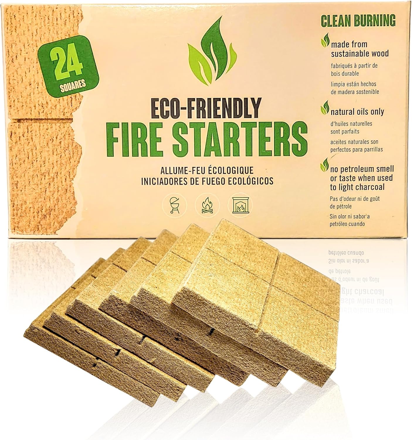 Eco-Friendly Fire Starter - Natural Pine Fire Starter for Campfires, Fireplace, Outdoor Fire Pit, and Grill - 24 Squares - Firestarter for Outdoor fire, Grill, Wood Stove, BBQ with 10 min Burn time…