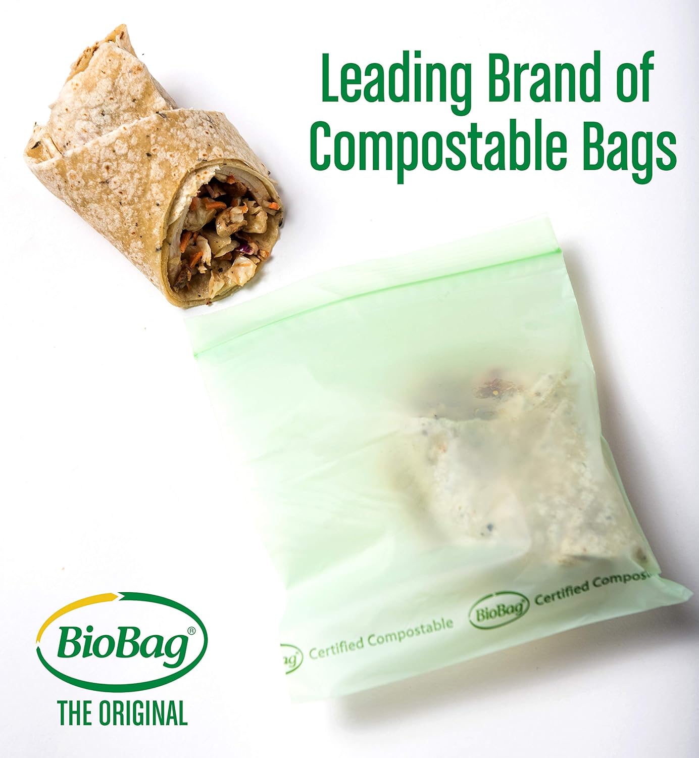 BioBag 100% Certified Compostable Resealable Sandwich Bags, 25 Count, Perfect for Lunches, Snacks, and On The Go Green - Image 3