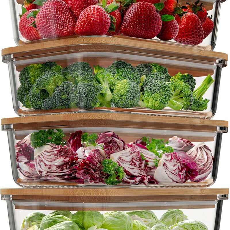 Glass Food Storage Containers with Bamboo Lids (4 Pack, 36 Ounce) Eco Friendly Meal Prep Containers Airtight – Plastic Free, BPA Free