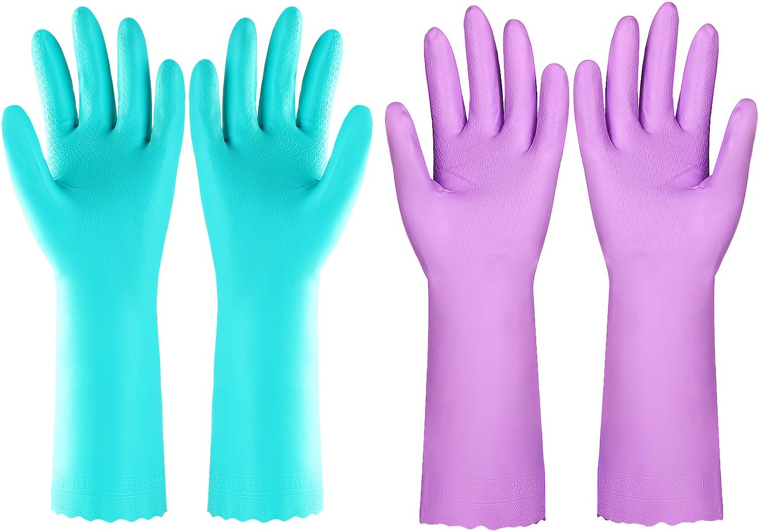 Elgood Reusable Dishwashing Cleaning Gloves with Latex free, Cotton lining,Kitchen Gloves 2 Pairs,Purple+blue large